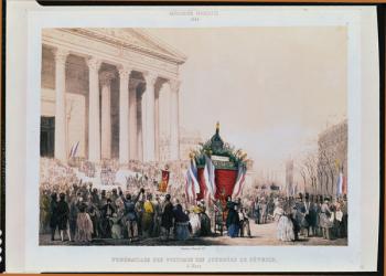 Funeral of the victims of the riots of February 1848 at the Church of La Madeleine, 4th March 1848 (coloured engraving) | Obraz na stenu