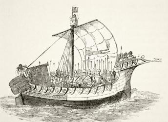 War ship in the 15th century, from 'The National and Domestic History of England' by William Hickman Smith Aubrey (1858-1916) published London, c.1890 (litho) | Obraz na stenu