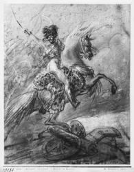 Officer of the Hussars on horseback (black pencil & blue pastel & white highlights on paper) | Obraz na stenu