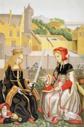 St. Catherine of Alexandria and St. Agnes of Rome, after a work attributed to Marguerite van Eyck, from 'Les Arts au Moyen Age', published 1873 (colour litho) | Obraz na stenu