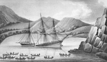 Brig Jane and Cutter Beaufoy passing through a chain of Ice Islands, 1826 (engraving) | Obraz na stenu