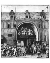 Entry of Hercule Francois of France, Duke of Alencon (1554-84) into Antwerp, 19th February 1582 (oil on panel) (b/w photo) | Obraz na stenu