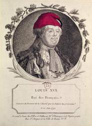 Louis XVI (1754-93) wearing a phrygian bonnet presented to him by the nation, 20th June 1792 (engraving) | Obraz na stenu