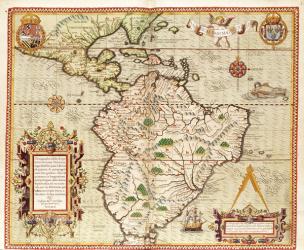 Map of Central and South America, from 'Americae Tertia Pars..', 1562 (coloured engraving) | Obraz na stenu