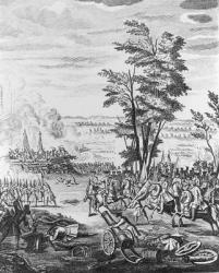 Battle of Malplaquet, 11th September 1709, from the 'History of Queen Anne', 1740 (engraving) (b&w photo) | Obraz na stenu