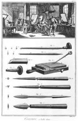 The engraving Workshop, Chapter on engraving, plate I, illustration from the 'Encyclopedia' by Denis Diderot (1713-84) (engraving) (b/w photo) | Obraz na stenu