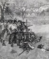 Lexington Green - 'If they want war, it may as well begin here', engraved by F.H. Wellington, from Harper's Magazine, 1883 (litho) | Obraz na stenu