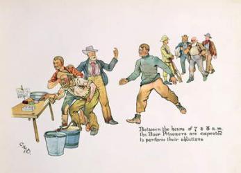 'Between the hours of 7 and 8 a.m. the Boer prisoners are expected to perform their ablutions', from 'The Leaguer of Ladysmith', 1900 (colour litho) | Obraz na stenu