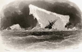 Ship Wrecked on Iceberg, engraved by J. McGoffin, title illustration from 'Arctic Explorations in the Years 1853, 54, 55', Volume I, by Doctor Elisha Kent Kane (1820-57) published Philadelphia, 1856 (litho) | Obraz na stenu