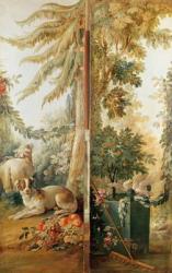 Salon of the print-maker Gilles Demarteau, two panels 1. dog and sheep 2. planted Orange tree with pecking doves (oil on canvas) | Obraz na stenu