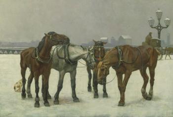 Cab Horses on the Seine | Obraz na stenu