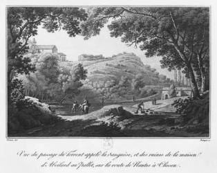 View of the torrent known as La Sanguese and the ruins of the house of Abelard at the Pallet, on the road from Clisson to Nantes, illustration from 'Voyage pittoresque dans le bocage de la Vendee ou vues de Clisson et de ses environs', 1817 (aquatint) | Obraz na stenu