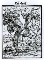 Death and the Count, from 'The Dance of Death', engraved by Hans Lutzelburger, c.1538 (woodcut) (b/w photo) | Obraz na stenu