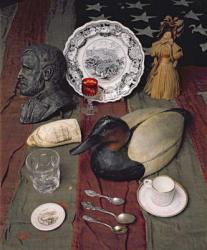 Collection of objects, including a commemorative cup and saucer of the Declaration of Independence, 1776 | Obraz na stenu