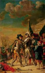 Henri II (1519-59) Giving the Chain of the Order of Saint-Michel to Gaspard de Saulx (1509-73) Count of Tavannes, after the Battle of Renty, 13th August 1554, 1789 (oil on canvas) | Obraz na stenu