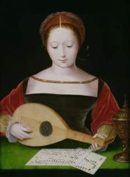 Mary Magdalene Playing a Lute (oil on panel) | Obraz na stenu
