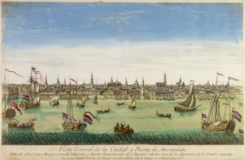 A General View of the Port and Town of Amsterdam, engraving by D.G. Hucquier, 16th century | Obraz na stenu