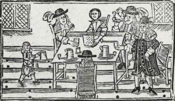 Boardgame and drinking at tavern (woodcut) | Obraz na stenu
