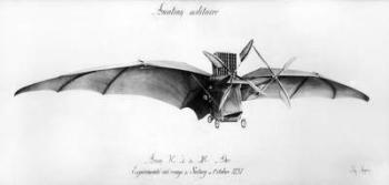 Avion III, 'The Bat', designed by Clement Ader (1841-1925) at the Satory military camp, October 1897 (engraving) (b/w photo) | Obraz na stenu