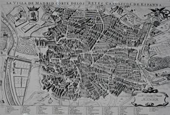 Map of Madrid (litho) (b/w photo) | Obraz na stenu