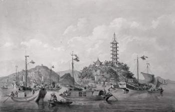 View of Golden Mountain Island in the Blue River, China, c.1794 (pen, ink & wash) | Obraz na stenu