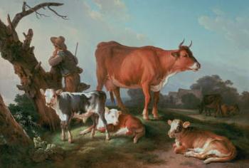 Pastoral scene with a cowherd | Obraz na stenu