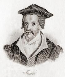 John Jewel, also Jewell, 1522  1571. English bishop of Salisbury. From Crabb's Historical Dictionary, published 1825. | Obraz na stenu