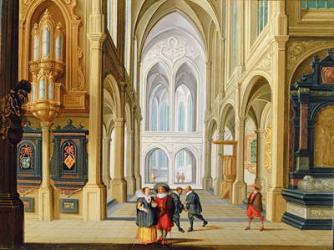 Elegant Figures in a Gothic Church, 17th century 99;interior; ecclesiatical; architecture; architectural; | Obraz na stenu