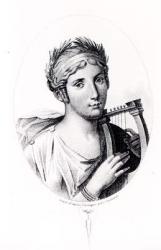 Portrait of Sappho (engraving) (b/w photo) | Obraz na stenu