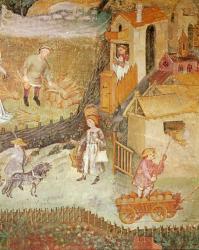 The Month of August, detail of a farm, c.1400 (fresco) | Obraz na stenu