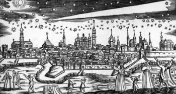 The Terrible Comet of 1680, taken from a woodcut broadsheet by Bach Abraham, 17th Century (woodcut) | Obraz na stenu
