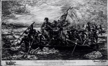 Washington Crossing the Delaware, Christmas 1776, c.1931 (engraving) (b/w photo) | Obraz na stenu