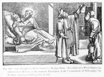 Cure through the Intercession of a Healing Saint, from 'The Consolation of Philosophy' by Boethius, published in 1537, illustration from 'Science and Literature in The Middle Ages and Renaissance', written and engraved by Paul Lacroix, 1878 (engraving) (b | Obraz na stenu