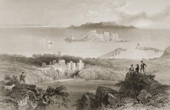 View of Howth Castle, County Dublin, Ireland, from 'Scenery and Antiquities of Ireland' by George Virtue, 1860s (engraving) | Obraz na stenu