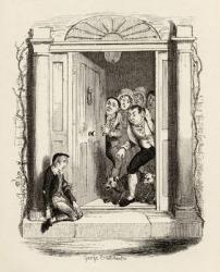 Oliver Twist at Mrs Maylie's door, from 'The Adventures of Oliver Twist' by Charles Dickens (1812-70) 1838, published by Chapman & Hall, 1901 (engraving) | Obraz na stenu