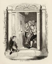 Oliver Twist at Mrs Maylie's door, from 'The Adventures of Oliver Twist' by Charles Dickens (1812-70) 1838, published by Chapman & Hall, 1901 (engraving) | Obraz na stenu