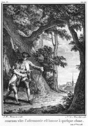 Illustration from 'L'Emile' by Jean-Jacques Rousseau (1712-78) engraved by Noel Le Mire (1724-1800) published in 1778 (engraving) (b/w photo) | Obraz na stenu