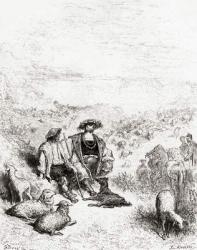The Shepherd and the King, from a late 19th century edition of Fables de La Fontaine (wood engraving) | Obraz na stenu