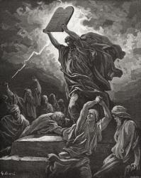 Moses Breaking the Tablets of the Law, Exodus 32:19, illustration from Dore's 'The Holy Bible', engraved by Hotelin, 1866 (engraving) | Obraz na stenu