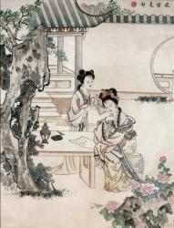 Chinese ladies in a garden (w/c & hair embroidery) | Obraz na stenu