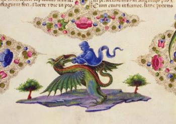 Fol.198V A Genie and Winged Monster, from the Borso d'Este Bible Vol.II, 1455-61 (vellum) | Obraz na stenu