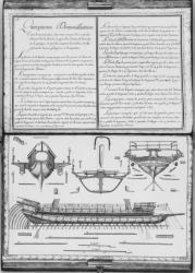 Construction of a galley with the prow and the stern, fifteenth demonstration, plate 16, illustration from 'Demonstrations de toutes les pieces de bois, cloux et ferremens qui entrent dans la construction d'une galere...' (pencil & w/c on paper) (b/w phot | Obraz na stenu