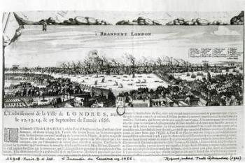 The Great Fire of London in 1666 (engraving) (b/w photo) | Obraz na stenu