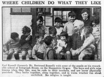 Bertrand Russell with pupils at his Beacon Hill School, 1931 (b/w photo) | Obraz na stenu