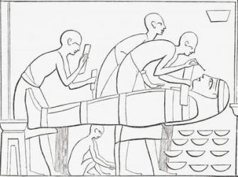 Ancient Egyptians painting the Cartonage or outer case of a mummy. From The Imperial Bible Dictionary, published 1889. | Obraz na stenu