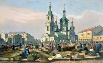 The Hay Square in St. Petersburg, c.1840 (colour litho) | Obraz na stenu