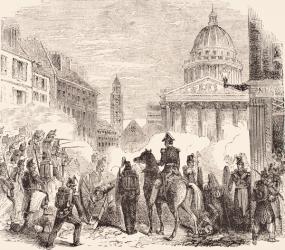 Incident near the Pantheon, Paris, during the French workers' revolt June 23-25, 1848, from 'The National and Domestic History of England' by William Hickman Smith Aubrey (1858-1916) published London, c.1890 (litho) | Obraz na stenu