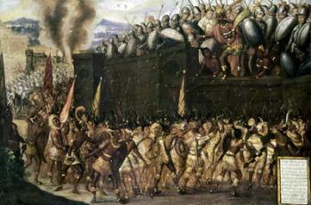 Montezuma (1466-1547), captured by the Spaniards, pleads with the Aztecs to surrender as they attack his palace in 1520 (panel No.4) | Obraz na stenu