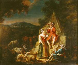Shepherd Playing a Flute (oil on canvas) | Obraz na stenu