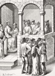 Promulgation of an Edict, after a miniature in the 15th century manuscript 'Ancienettes des Juifs', from 'Le Moyen Age et la Renaissance' by Paul Lacroix (1806-84) published 1847 (litho) | Obraz na stenu